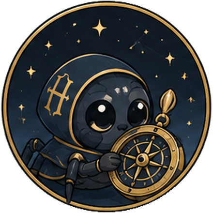The First Horologer — Horonom's mascot, observing the sky with an astrolabe